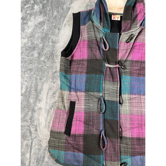 Roxy Women's Colorful Plaid Hooded Vest Medium Zip Up  * - Picture 4 of 8
